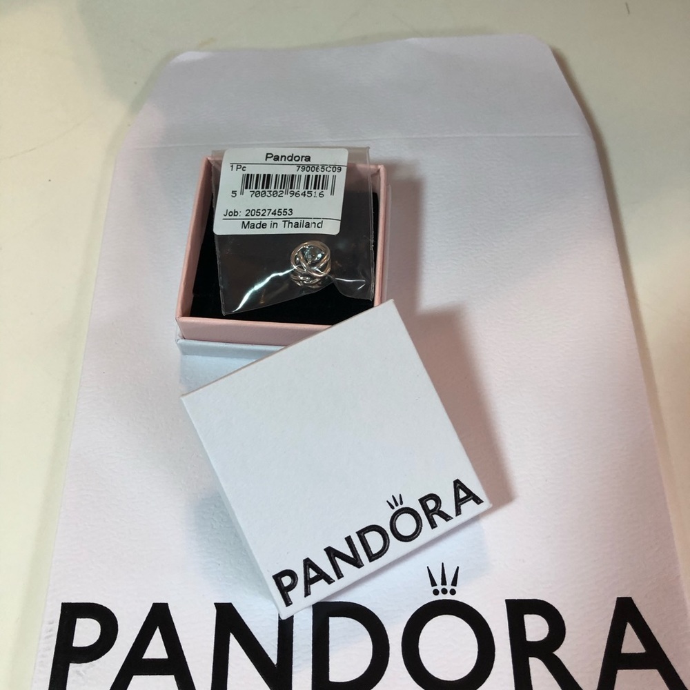 Pandora sterling and aqua marine charm Bracelet charm
